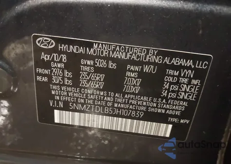 2018 Hyundai Santa Fe Sport 2.4L z USA, uszkodzony, nr VIN 5NMZTDLB5JH107839